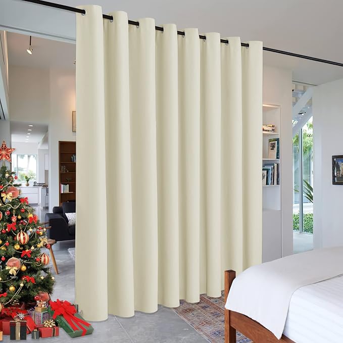RYB HOME Blackout Divider Curtains for Living Room, Noise Reducing Privcay Vertical Blinds Drapes Grommet Top for Home Office Kids Room Drom Garage, W180 x L96 inches, Light Beige, 1 Panel