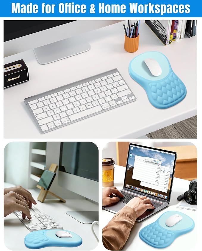 Ergonomic Mouse Pad with Wrist Rest, Slope Design Memory Foam Support, Smooth Lycra Surface, Non-Slip PU Base, Comfortable Mouse Mat for Office, Home, Computer Desk