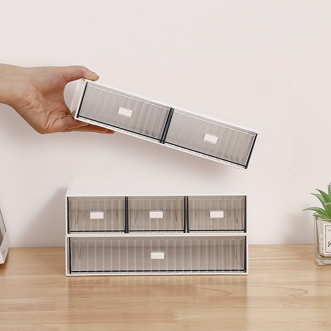 Desk Organizer Stackable Storage with 6 Drawers Stackable Drawers for Desk Storage, Makeup Storage Accessories, Desktop Accessories with Drawers, White