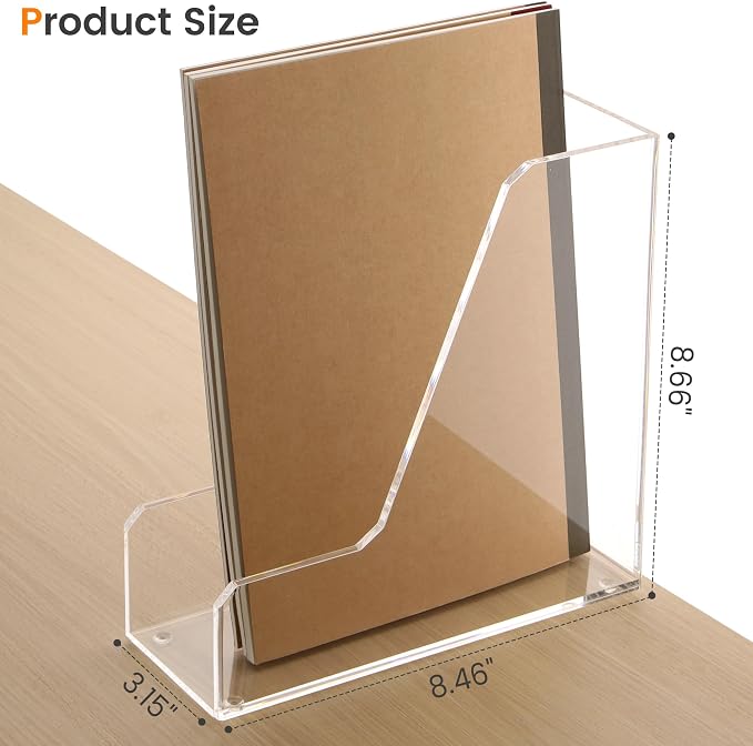 HeZone Acrylic Magazine Rack File Holder Desk Organizers and Storage 2-Pack Small Clear Acrylic Vertical Magazine Holder Book Stand for Office Desk