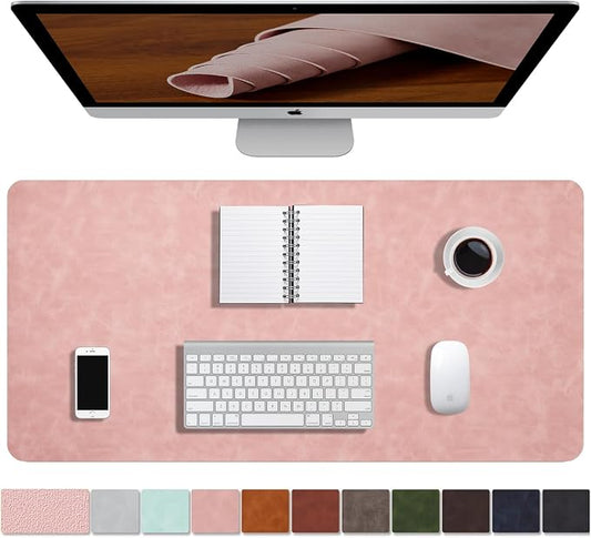 Distressed Leather Desk Mat - Non-Slip PU Leather Desk Pad Protector - Large Waterproof Mouse Pad Computer Keyboard Desk Mat Desk Accessories for Office & Home (Pink, 31.5"x 15.7")