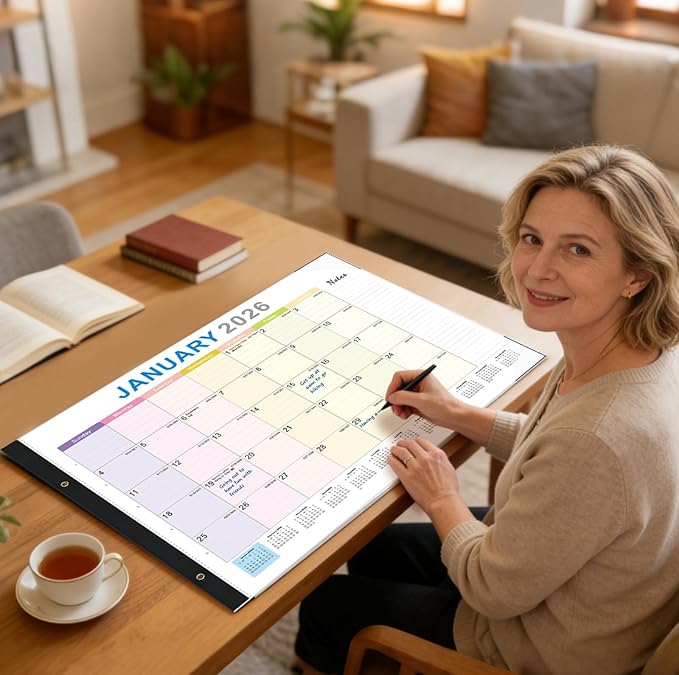 2026 Desk Calendar Large 22x17 – Desk Top Calendar 2026 with plastic cover