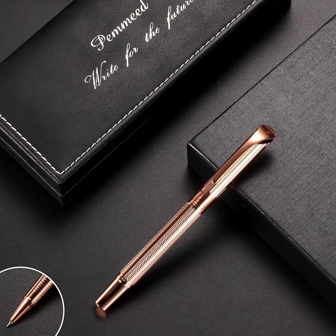Penneed Rollerball Pen Liquid Ink Pens for Women Luxury Box Gel Pen Black Ink Fancy Pen Refillable for Executive, Office, Professional, Birthday Gift G5 (Rose Gold)