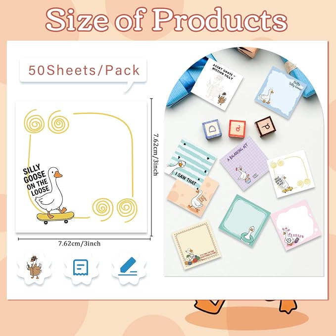 Funny Sticky Notes Gifts - 9 Pack Funny Goose Notepads 3x3 Inch Silly Office Gifts, Foolish Goose Work Gag Self-Stick Memo Pads Supplies for Friends Coworkers, 450 Sheets