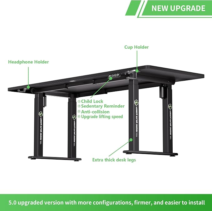 X-WIN Electric Height Adjustable Standing Desk, 71" x 31.5" Inch 4-Leg Ergonomic Sit to Stand Desk for Home Office, Powerful Dual Motor Work Desk with Locking Wheels, Carbon Fiber Textured Black