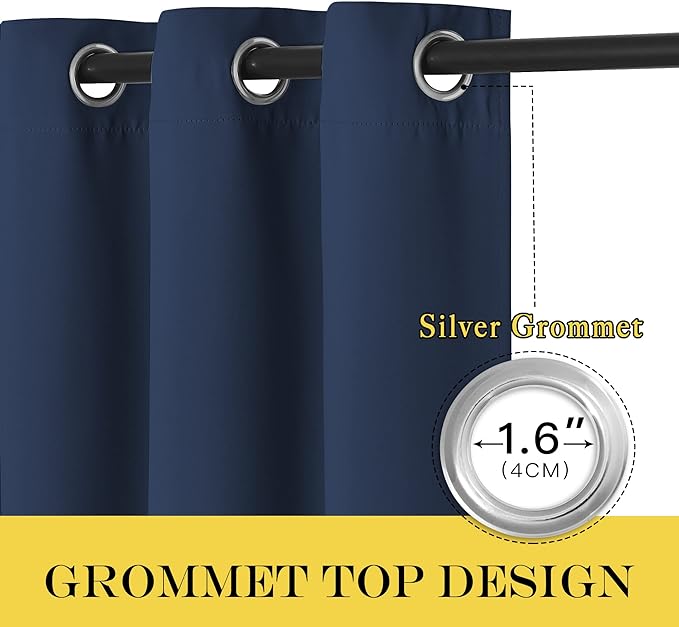 NICETOWN Curtain 63 inches Long - Home Decoration Light Blocking Room Darkening Drape/Drapery for Nursery Room, Navy, Ring Top, 52 inches Wide by 63 inches Long, 1 PC