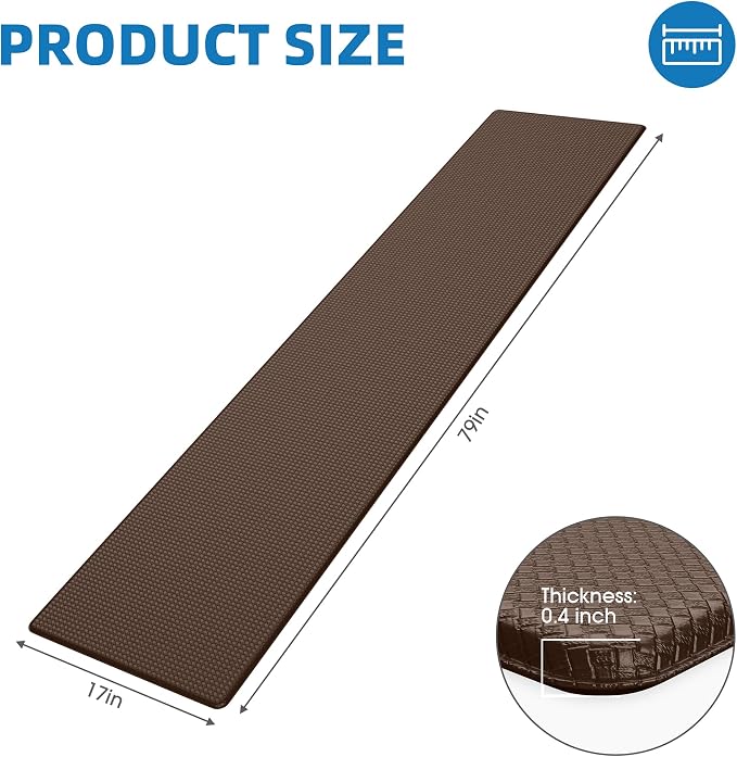 Kitchen Mats for Floor, Extra Long Anti-Fatigue Kitchen Rug, Brown | Cushioned Comfort,Non-Slip Backing,Waterproof Surface,Soft Underfoot,Easy Clean,Kitchen Sink,Laundry Room,Standing Desk