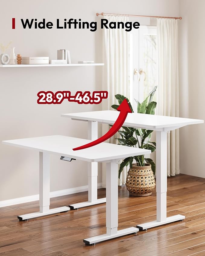 SANODESK Height Adjustable Electric Standing Desk 55x24 Inches, Sit Stand Desk with Splice Board for Home Office, Ergonomic Computer Workstation, Study & Gaming, White Frame/White Top