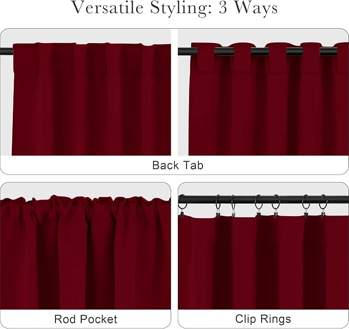 PONY DANCE Bedroom Window Panels - Christmas Decoration Blackout Curtains Elegant Back Tab Slot Pocket Curtains Thermal Insulated Energy Efficient Home Decoration, 42 x 63 inch, Red, One Pair