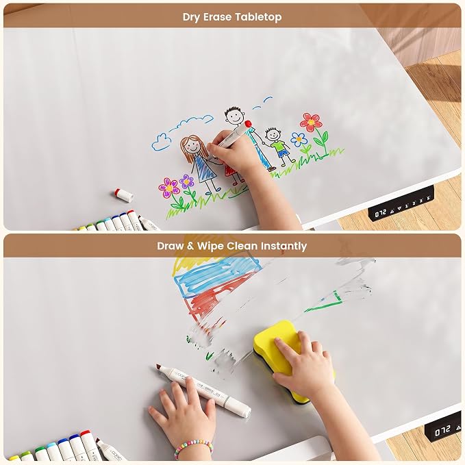 SEDETA 47x24'' Foldable Electric Standing Dry Erase Board Desk with Wheels | 180° Tiltable Mobile Rising Computer Desk Height Adjustable for Drawing/Writing/Gaming/Study/Home Office/Small Space