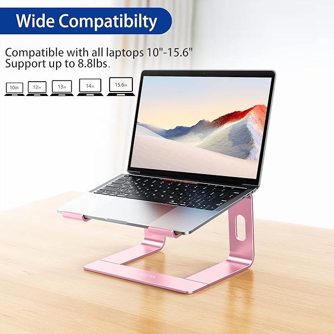 BESIGN LS03 Aluminum Laptop Stand, Ergonomic Detachable Computer Stand, Notebook Riser, Laptop Mount Compatible with Air, Pro, Dell, HP, Lenovo More 10-15.6" Laptops, Pink