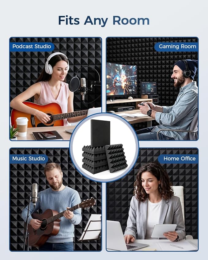 GUERRI 24 Pack Acoustic Foam Panels 12" x 12" x 3.2" Pyramid Design Sound Proof Foam Panels High Density Sound Absorbing Foam Echo Reduction for Wall, Home Studio, Recording & Gaming