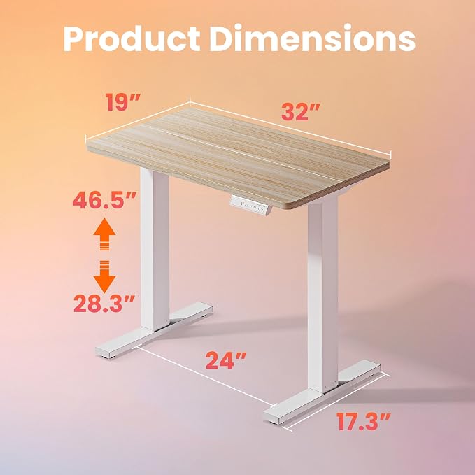 HUANUO 32" Small Electric Standing Desk Adjustable Height, 4 Memory Height Settings, Sit Stand Up Desk for Home Office & Computer Workstation, LightWalnut