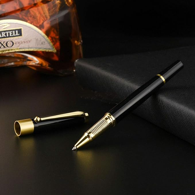 1314 Free Engraving pen Personalized custom pens Roller Ballpen, Ballpoint pen, Ball pen, Medium Refill Pen Black Ink, Custom Gifts for Men, Women, Classy Gift Box (Black Style 2)