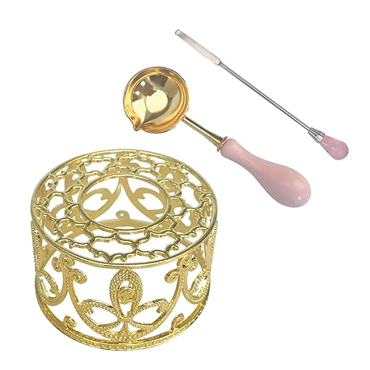 Metal Wax Seal Warmer Kit with Spoon and Stirring Stick, for Wedding Wax Envelope Seal Stamp (Golden Bird's Nest Stove)