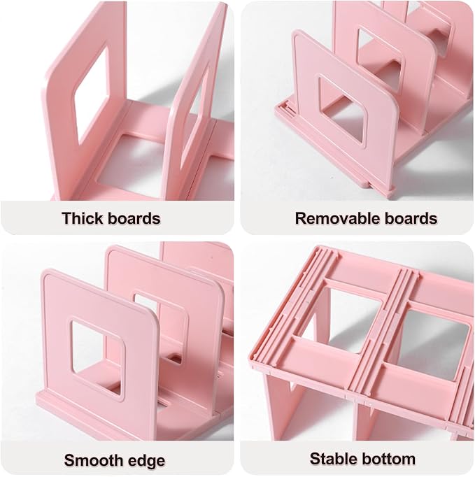 Lemical 4-Section Vertical Desk Organizer, Detachable Desktop File Sorter, Document & Magazine Holder for Office, Home, School & Dorm (Pink)