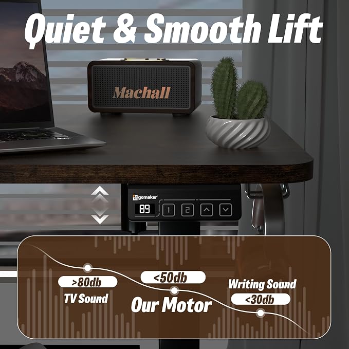 55"x24" Standing Desk, Height Adjustable Sit-Stand Home Office, Brown | Electric Adjustable Standing Desk, Sit to Stand Computer Office Desk with Splice Board, Memory Preset, Lifts 28.7''-46.5"
