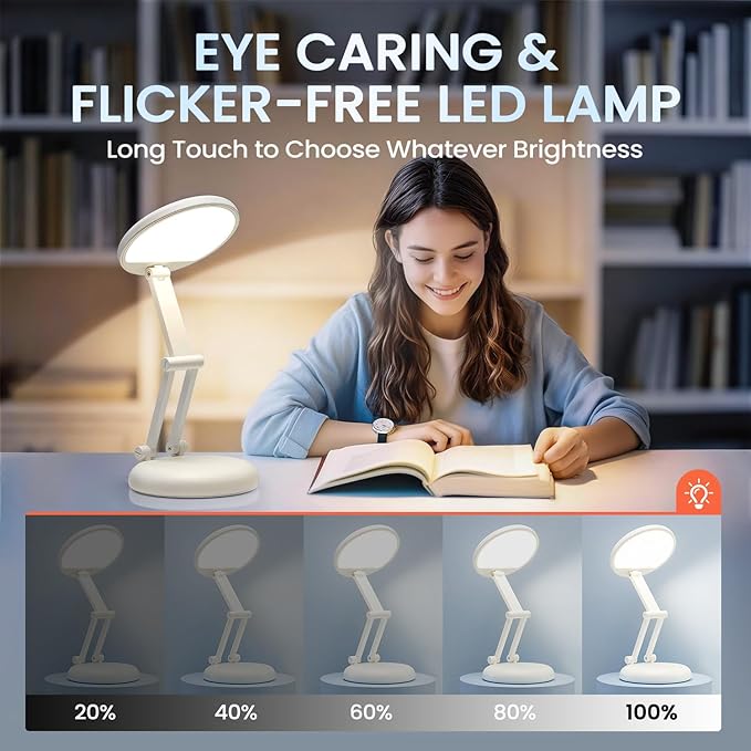 One Fire Rechargeable Table Lamp,Dimmable Cordless Lamp Desk Lamp for Dorm,3600mAh Battery Operated Lamp Rechargeable Lamp,Small Desk Lamp Portable Light for Office/Study/Nail/Craft/Puzzle(Warm Light)