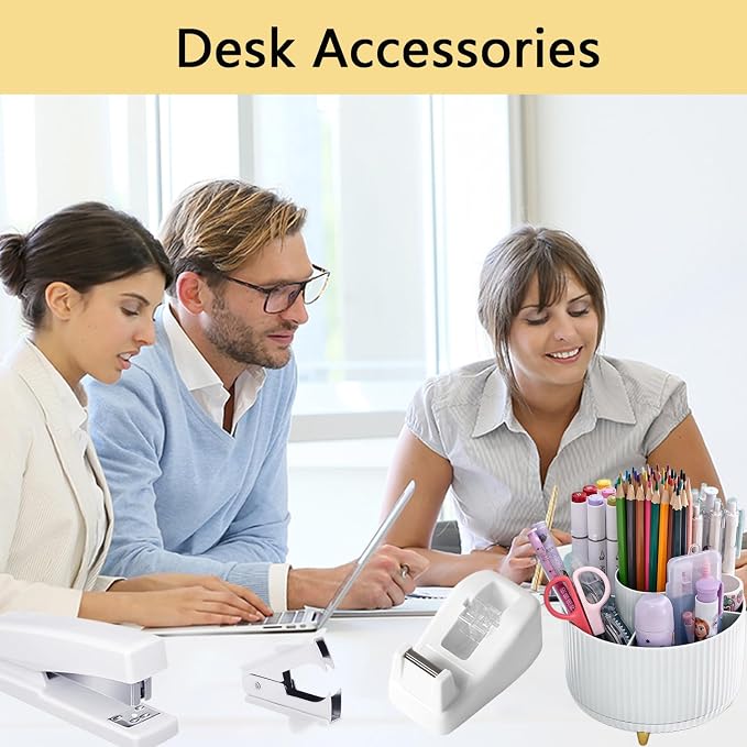 Office Supplies,Desk Accessories,Desk Organizer,Stapler,Tape Dispenser,Folding Phone Holder,Scissors,Notebook,Staple Remover,Staples,Clear Tape,Sticky Notes,Paper Clips,Bookmark,Pen,Pen pals Ect.27pcs