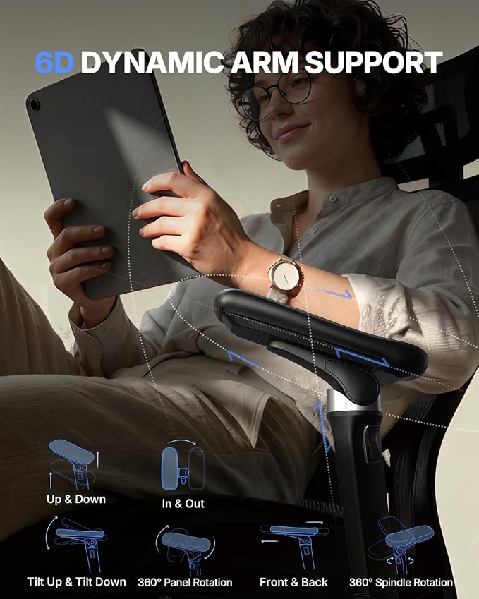 HUANUO Ergonomic Office Chair with 6D Armrest, Seat Depth Adjustment, Lumbar Support, Quiet Rubber Caster, High Back Mesh Gaming Chair with 3D Headrest, Big and Tall Chair for Home Office, Pack of 10