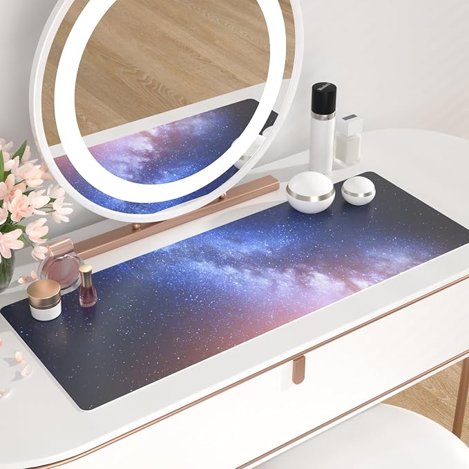 QiyI Large Desk Pad, Milky Way Mouse Pad Desktop Decor, Waterproof PU Leather Desk Cover Protector, Desk Accessories for Office Home Work Writing Gaming 31.5" x 11.8" - Blue Galaxy