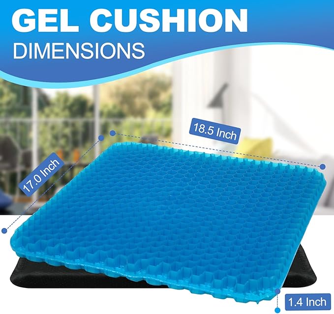 LYUANEC Gel Seat Cushion for Long Sitting - 18.5" x 17" x 1.4" (Large＆Soft) | Gel Cushion for People Over 100 lbs, Pressure Relief Cushions for Office Chair, Egg Cushions for Wheelchair, Seat Pad for Car