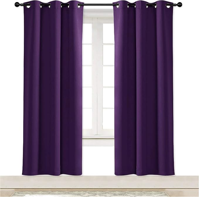 NICETOWN Blackout Room Darkening Window Curtain Triple Weave Home Decoration Solid Ring Top Blackout Room Darkening Drape for Bedroom (Single Panel, 42 x 72 inch, Royal Purple)