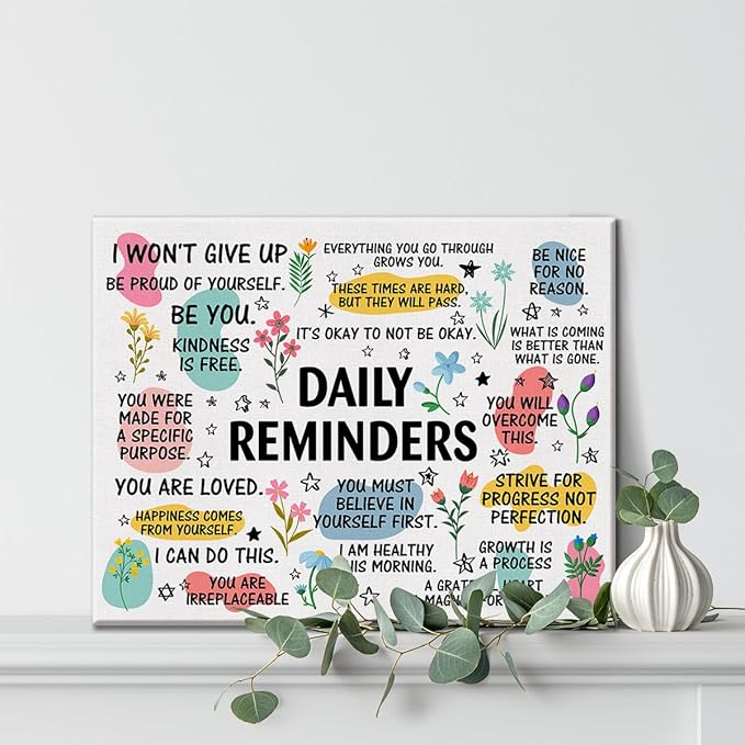 Inspirational Daily Reminders Poster Canvas Wall Art for Office Home Decor - Positive Affirmation Canvas Print Wall Art Painting Framed Encouragement Gifts - Easel & Hanging Hook 12x15 Inch