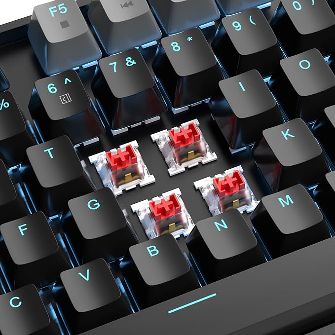 MageGee 75% Mechanical Gaming Keyboard, Red Switch, LED Blue Backlit, 87 Keys Compact TKL Wired Computer Keyboards for Windows Laptop PC Gamer - Black/Grey