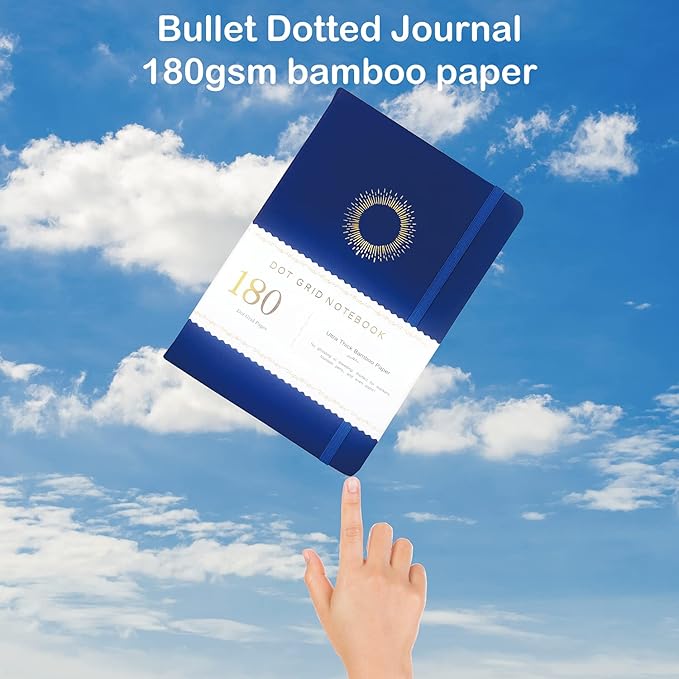 BUKE Dotted Notebook Journal 180GSM Bamboo Thick White Paper 160 Pages 5 * 5MM Dot Grid, Lay Flat Binding,Colored Silver Edges, Bookmarks and Expandable Back Pocket (BKP-3)
