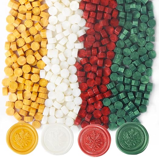 400Pcs Christmas Color Wax Seal Beads, 4 Colors Pine Green/Gold/Wine Red/Pearl White Wax Seal Kit for Stamp Seals, Decor for Envelope Letter Wedding Invitation(Christmas Color)