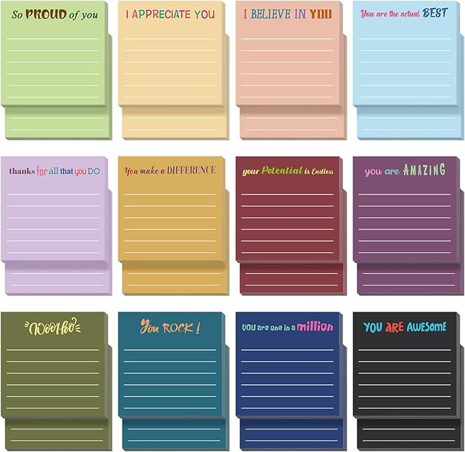 Yinder 24 Pcs Inspirational Sticky Notes Thank You Gift Motivational Sticky Note Pad Employee Appreciation Gift Bulk for Staff Coworker Teacher Nurse Office Groups 3 x 3'' (Appreciation,Retro)