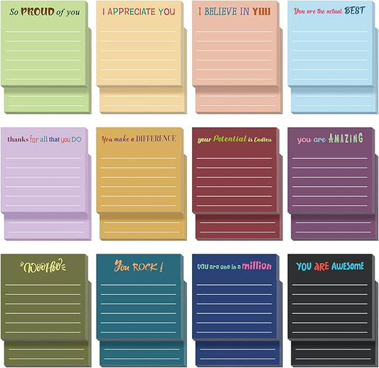 Yinder 24 Pcs Inspirational Sticky Notes Thank You Gift Motivational Sticky Note Pad Employee Appreciation Gift Bulk for Staff Coworker Teacher Nurse Office Groups 3 x 3'' (Appreciation,Retro)