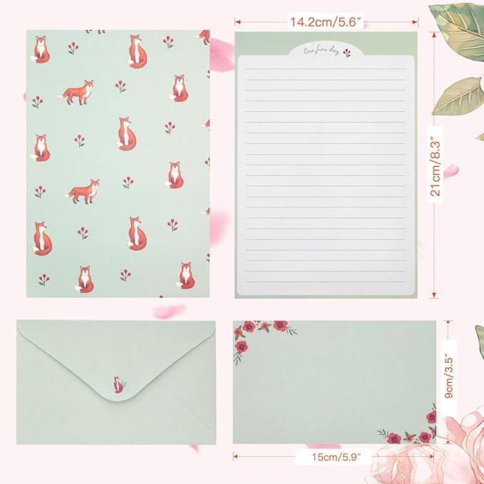 54 PCS Stationery Set with Envelopes,36 Writing Paper+18 Envelopes,Cute Lined Stationery Paper for Writing Letters Invitations Poem Office School Supplies
