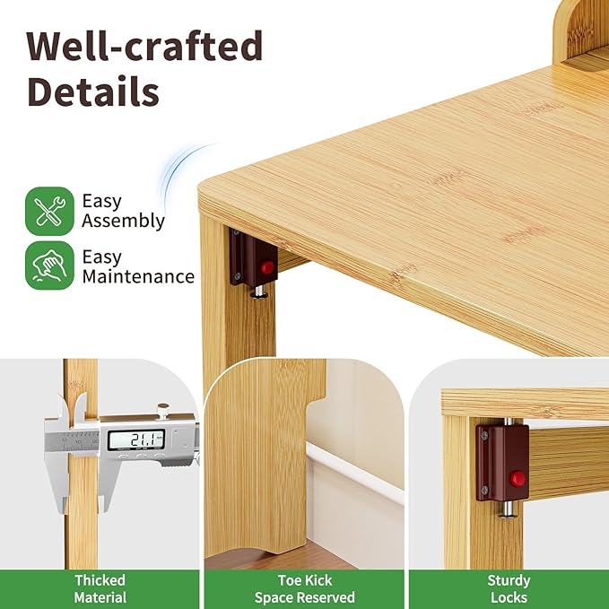 Bamboo Folding Desk for Small Spaces with Storage, Mid Century Foldable Desk with Bookshelf, Small Desks with Storage for Home Office Bedroom, Natural