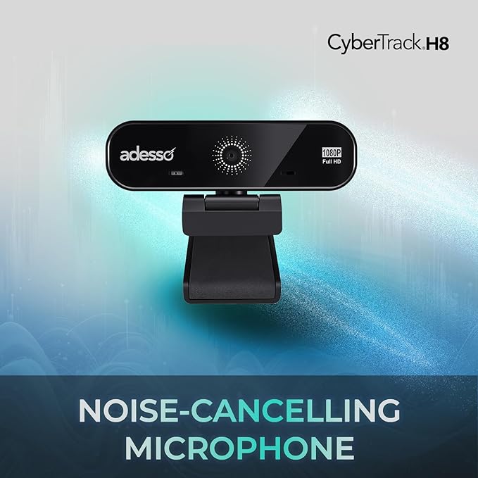 Adesso CyberTrack H8 Webcam 1080P Full HD with Auto Focus Lens, Dual Microphones Noise Cancellation, Privacy Shutter, Tripod Mount, USB Computer Camera for Video Conferencing
