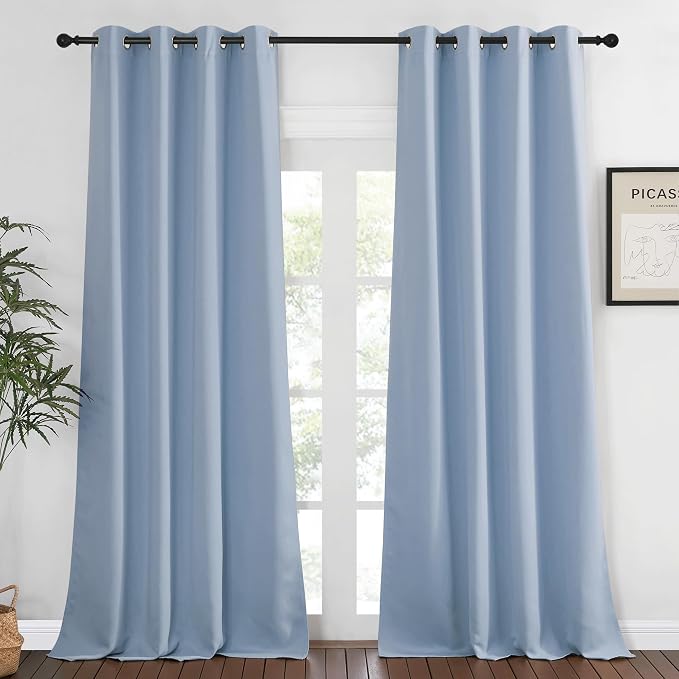 NICETOWN Blackout Curtains 120 inch Length for Sliding Glass Door, Grommet Thermal Insulated Room Darkening Sound Reducing Drapes for Room Divider, 1 Panel, W52 x L120, Vintage Blue