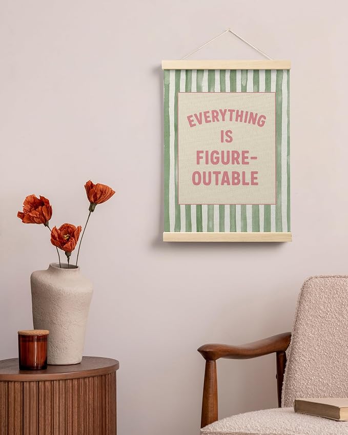 FGFK Preppy Pink and Green Everything Is Figureoutable Inspirational Framed hanging Canvas wall art Poster Prints office dorm room decor for women, Motivational posters decorations for home bedroom,12x16 Inch