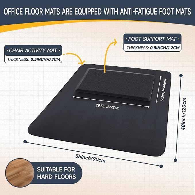Nuanchu 2 Pcs Large Hard Floor Chair Mat and Anti Fatigue Mat Set Desk Rug for Rolling Chair on Hardwood Non Slip Anti Fatigue Rug for Standing Work Office Kitchen (47 x 35 Inches,29 x 17 Inches)