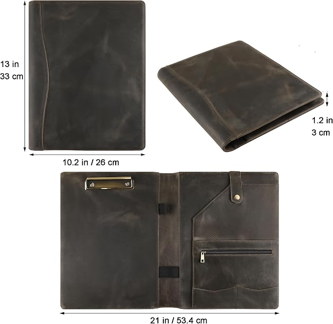 Personalized Leather Portfolio for Lefty, Engraved Leather Clipboard Portfolio Binder, Custom Leather Padfolio Leather Legal Portfolio, Christmas Gift for Him/Her (Clipboard, Grey-Custom)