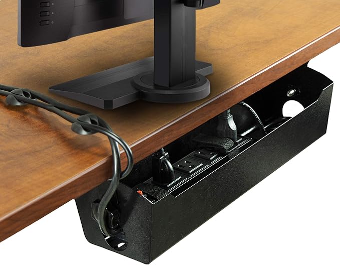 POCHAR 15inch Steel Under Desk Cable Management Tray for Office and Home | Wire & Cord Organizer, Power Strip Holder with Mount Accessories - Standing Desk Cable Tray Wire Management, Black