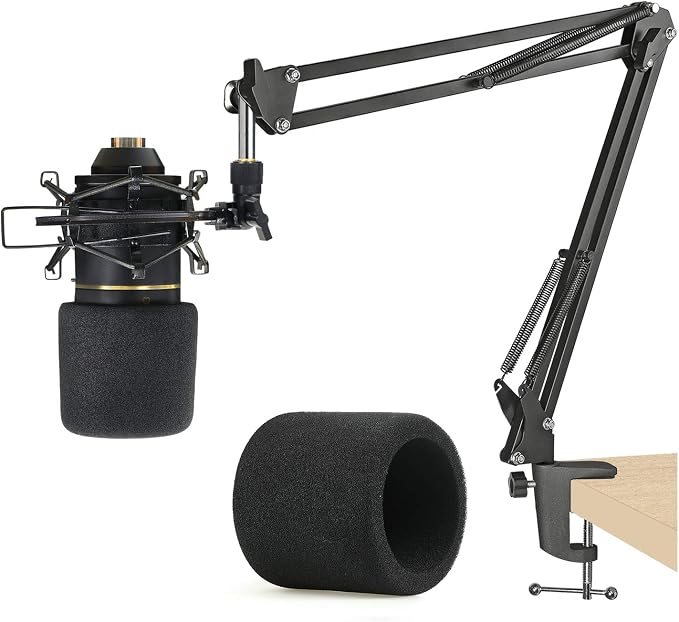 MXL 770 990 Microphone Stand with Pop Filter - Mic Suspension Boom Scissor Arm Stand with Foam Windscreen for MXL Mics 990 770 by YOUSHARES