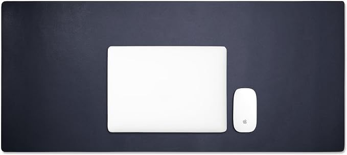Premium Midnight Blue Extra Long Modern Desk Pad, Fits Laptop or Monitor, Keyboard and Mouse, Made with Italian Leather
