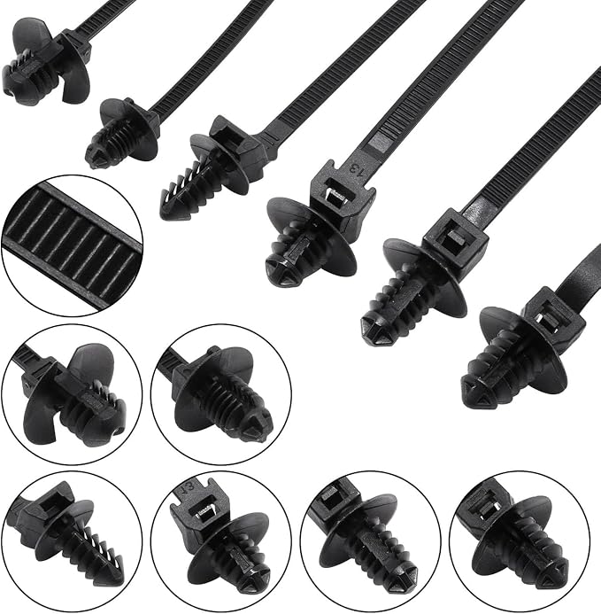 240 PCS Push Mount Zip Ties, Nylon Car Mount Wire Ties Snap in Cable Zip Ties, Black Push Mount Cable Ties Automotive Zip Ties Fastener Wire Harness Clips for Wire Tying (6-Types)