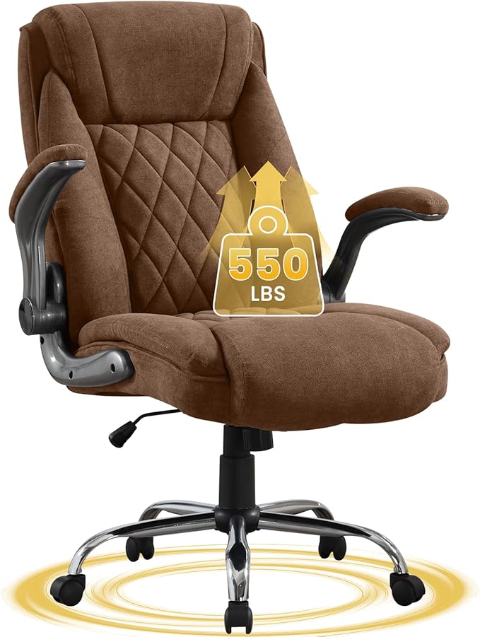 Big and Tall Office Chair 550lbs Heavy Duty Executive Fabric Office Chair with Adjustable Height, Flip-Up Armrests, Wide and Thick Seat Cushion, Comfy Chair for Heavy People, Ideal for Office Work