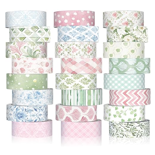 Gueevin 24 Rolls Watercolor Floral Washi Tape Set 15 mm Seasonal Flower Decorative Washi Tape for Craft Arts DIY Scrapbook Journaling Supplies Gift Wrapping(Garden)