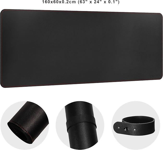 ZORESYN Large Office Desk Pad (63" x 23.6") - Waterproof PU Leather Desk Mat with Non-Slip Base, Oversized Extended Mousepad for Keyboard & Mouse, Black