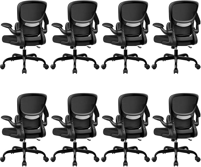 ALLGOD Ergonomic Office Chair, Breathable Mesh Ergonomic Desk Chair with Lumbar Support, Flip-up Armrests, Computer Chairs Comfortable for Home, Office, Work, Standard, 8 Pack
