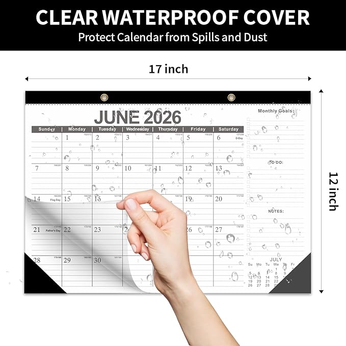 Desk Calendar 2026-2027 - Ougesi 19 Month Desk Top Calendar June 2026 - Dec 2027,17x12 Academic Desk Calendar with Thick Paper, Large Blocks for Home & Office (Black)