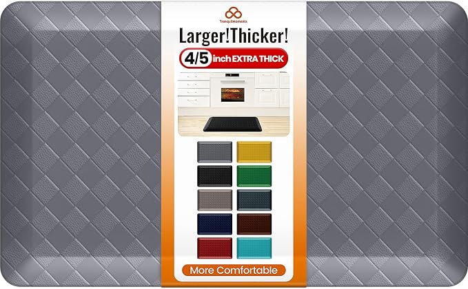4/5 Inch Extra Thick Kitchen Mats for Floor,Non Slip Anti Fatigue Kitchen Rugs,Waterproof Stain Resistant Sink Mat,Cushioned Standing and Comfort Mats for Office (17"x28" Grey)
